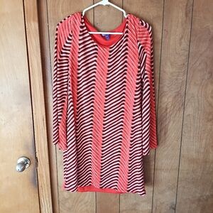 Nicola Antoni Red Striped Dress Size L Long Sleeve Stretch Knit Casual Work